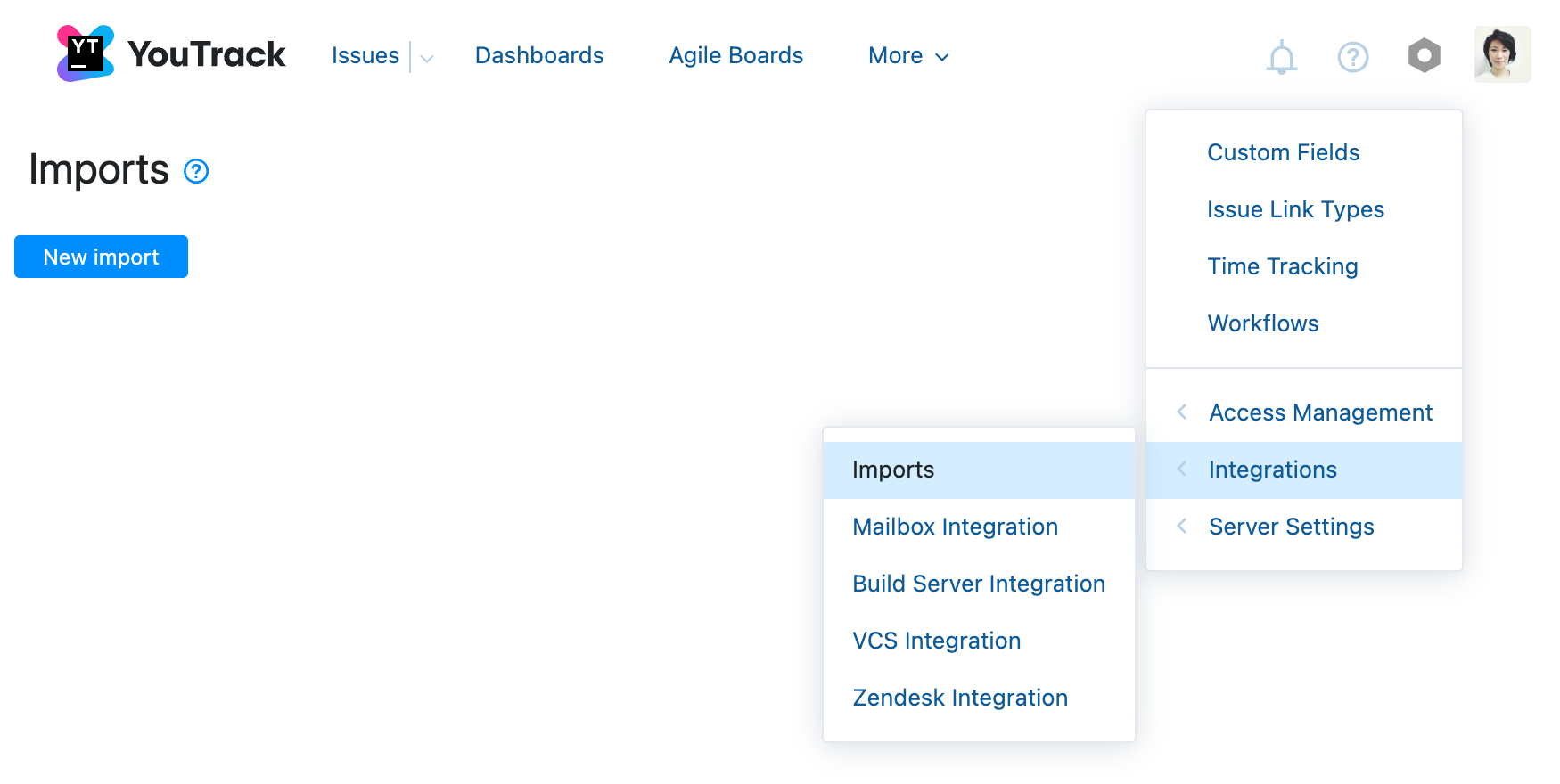 Imports page in YouTrack. Imports page in YouTrack.