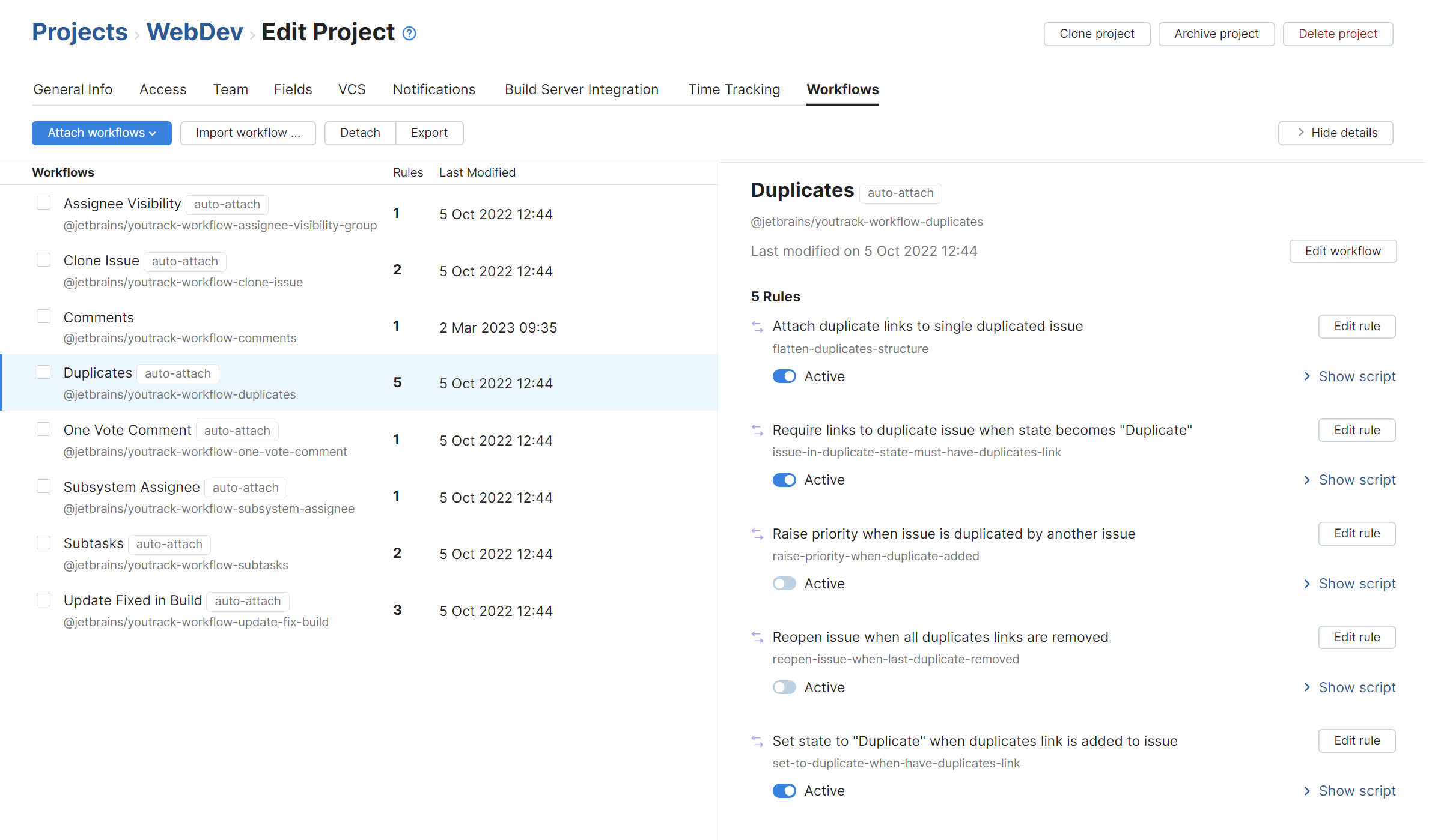 Inactive workflow rules in project Inactive workflow rules in project