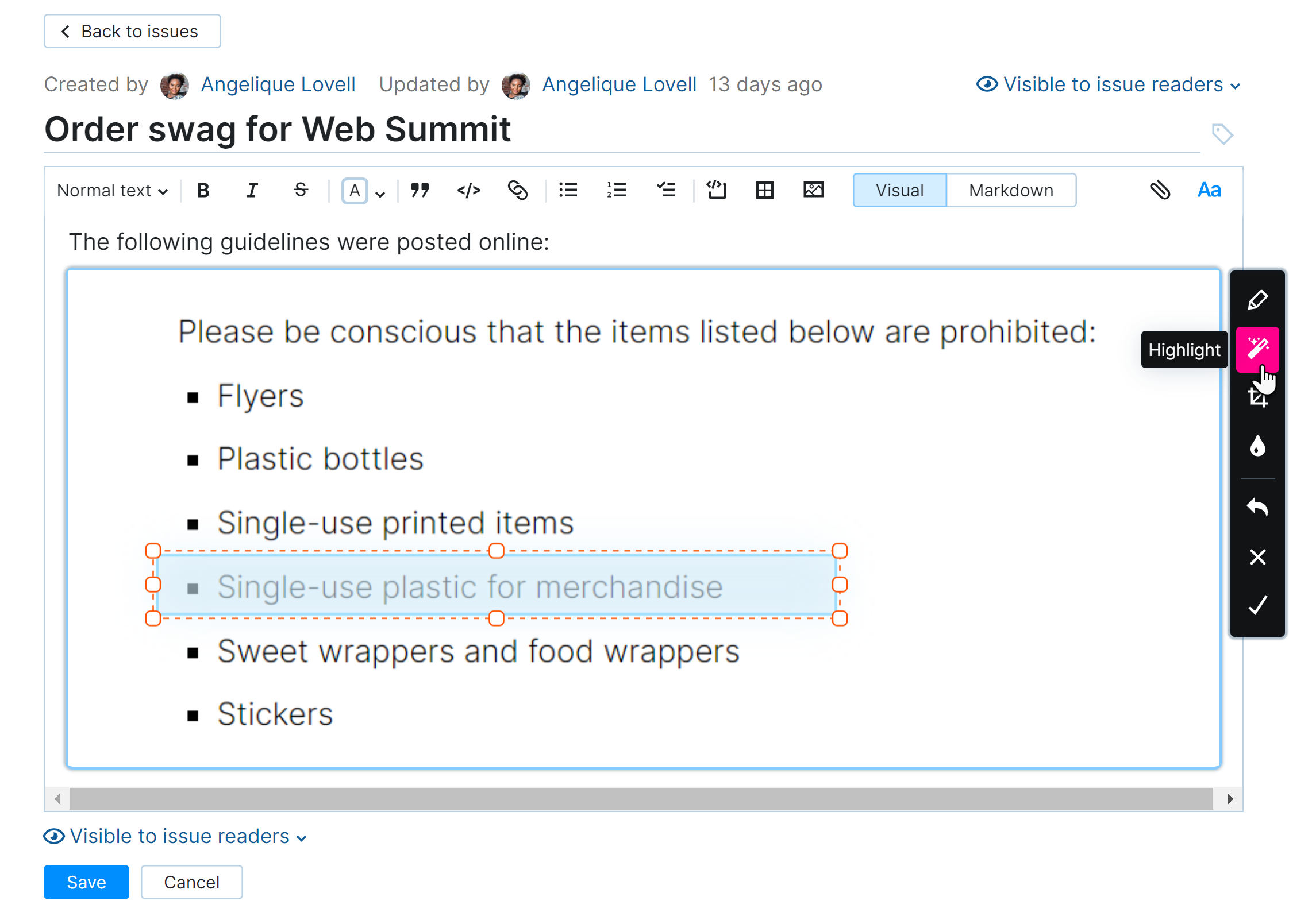 The inline image editor in YouTrack. The inline image editor in YouTrack.