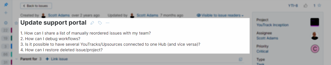 Issue details in YouTrack Lite. Issue details in YouTrack Lite.