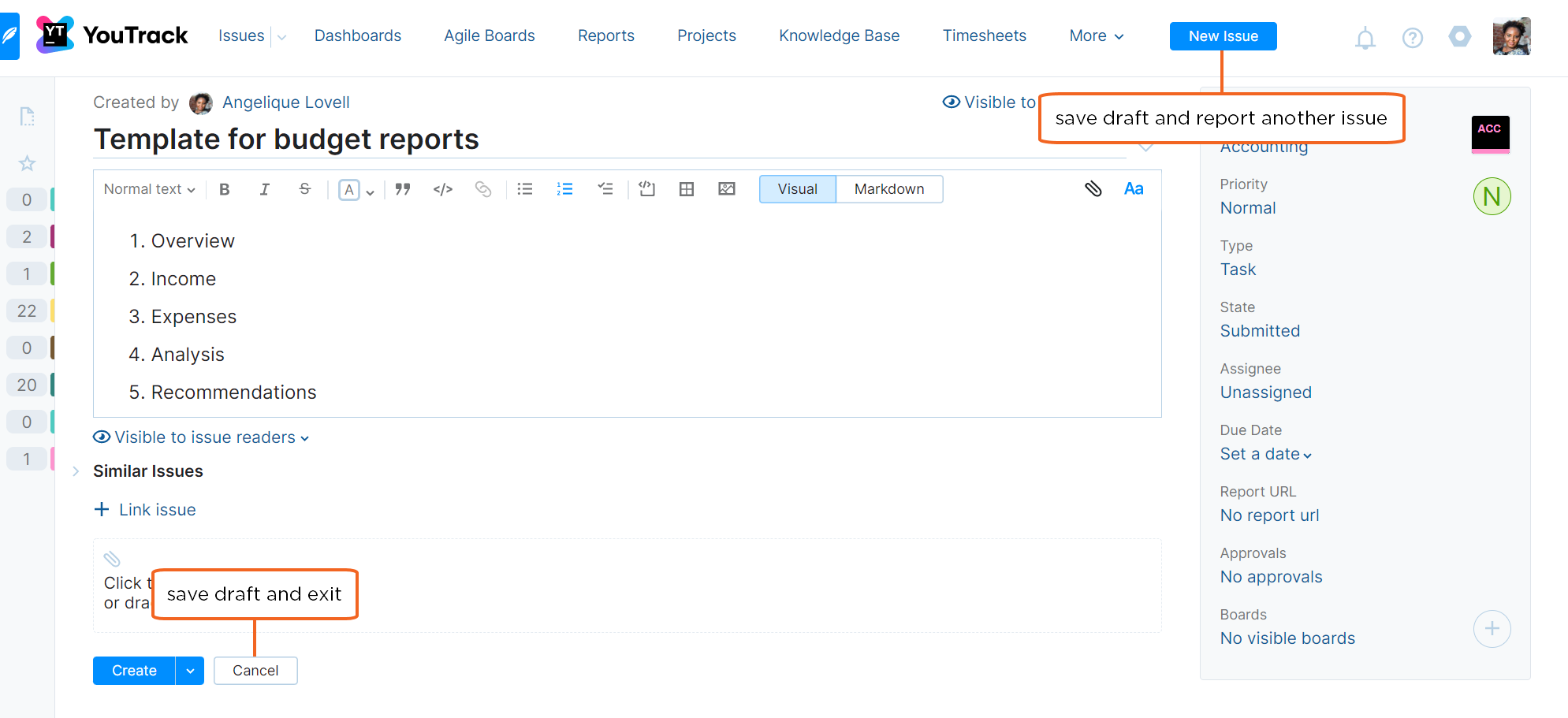 Issue draft options Issue draft options