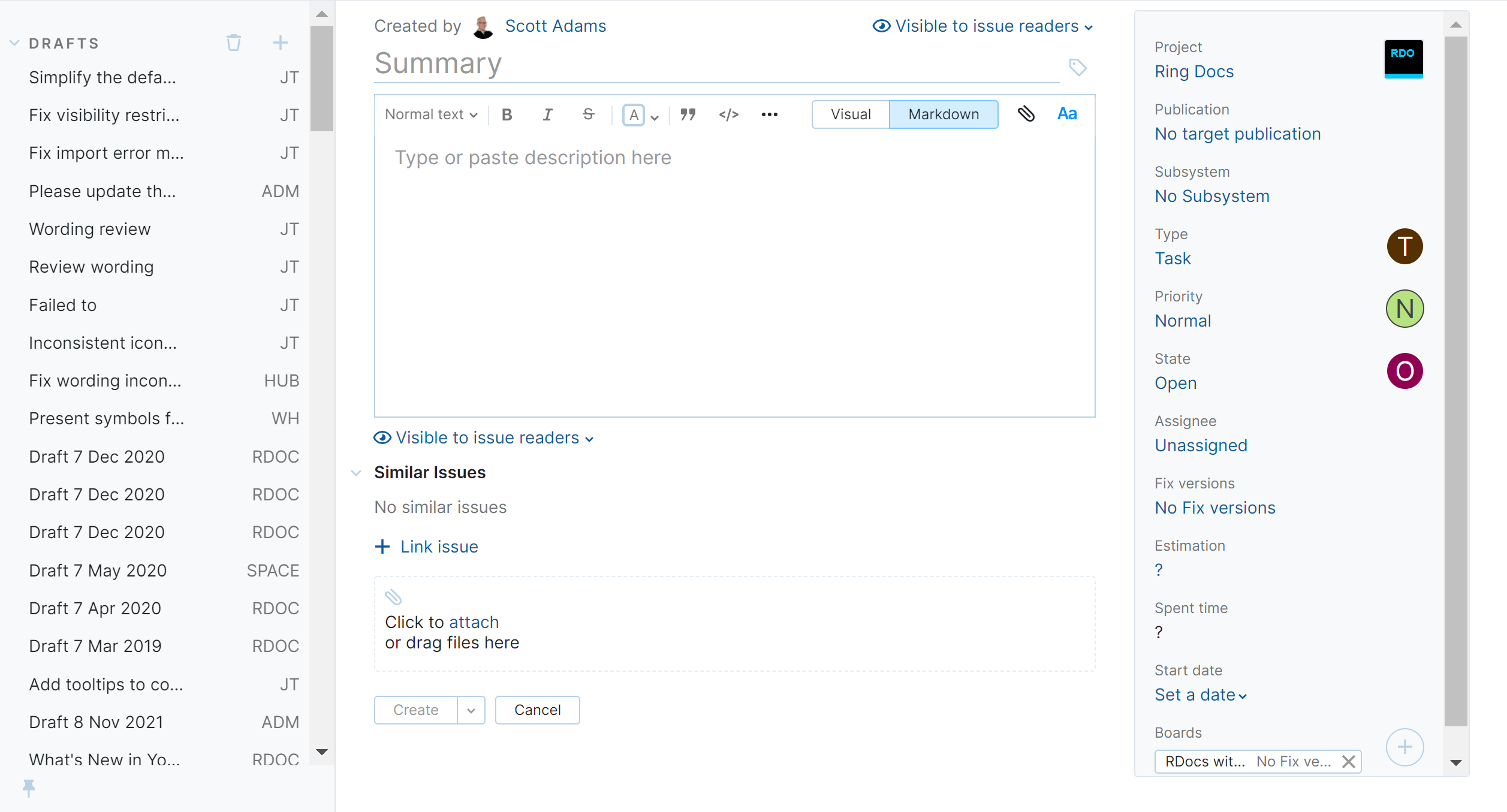 New create issue drafts New create issue drafts