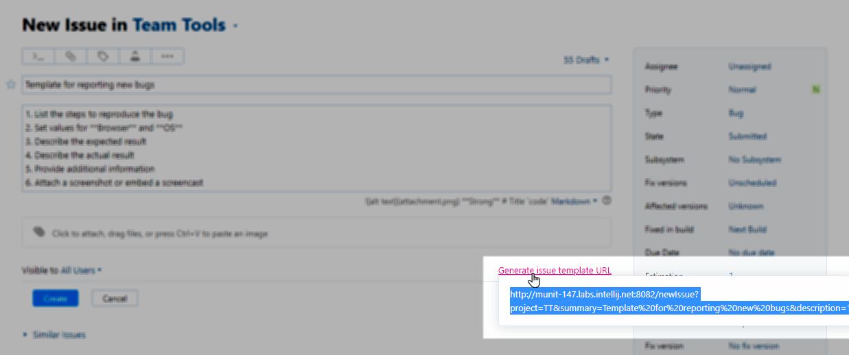 A tooltip that displays an issue template URL. A tooltip that displays an issue template URL.