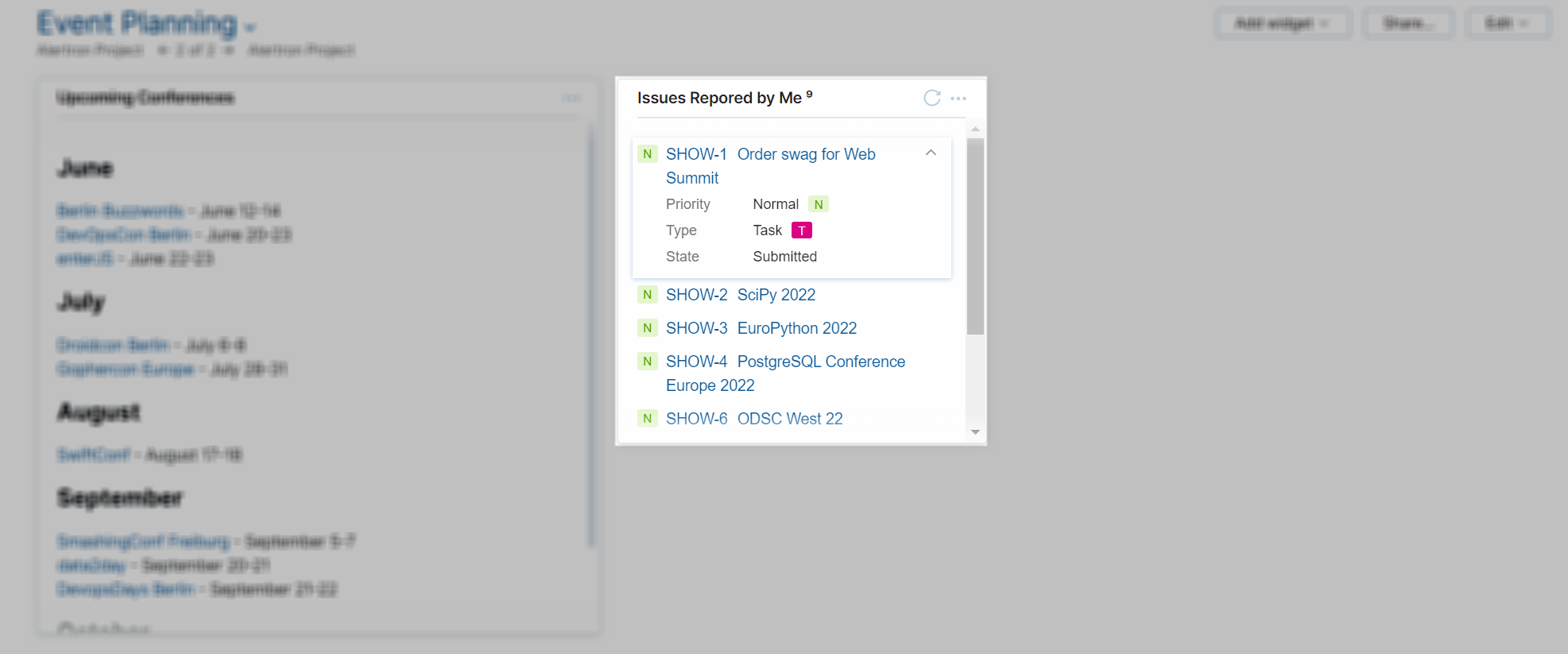 Issues List widget saved Issues List widget saved