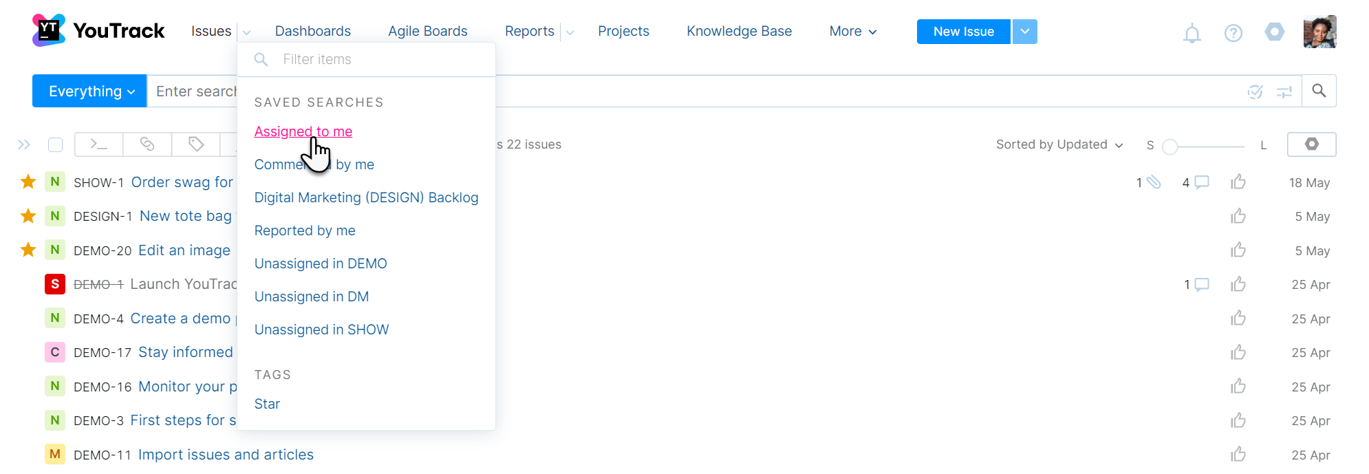 Issues search menu Issues search menu