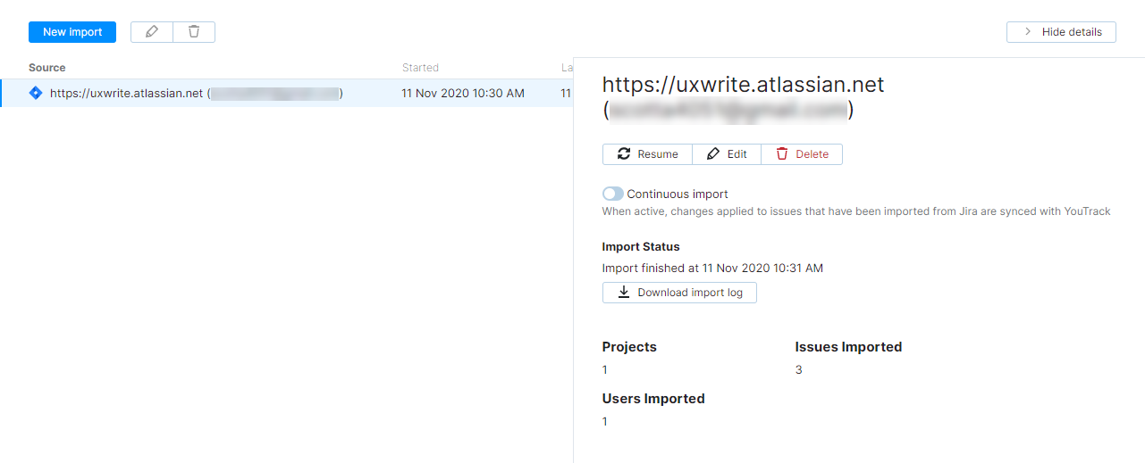 Import results Import results
