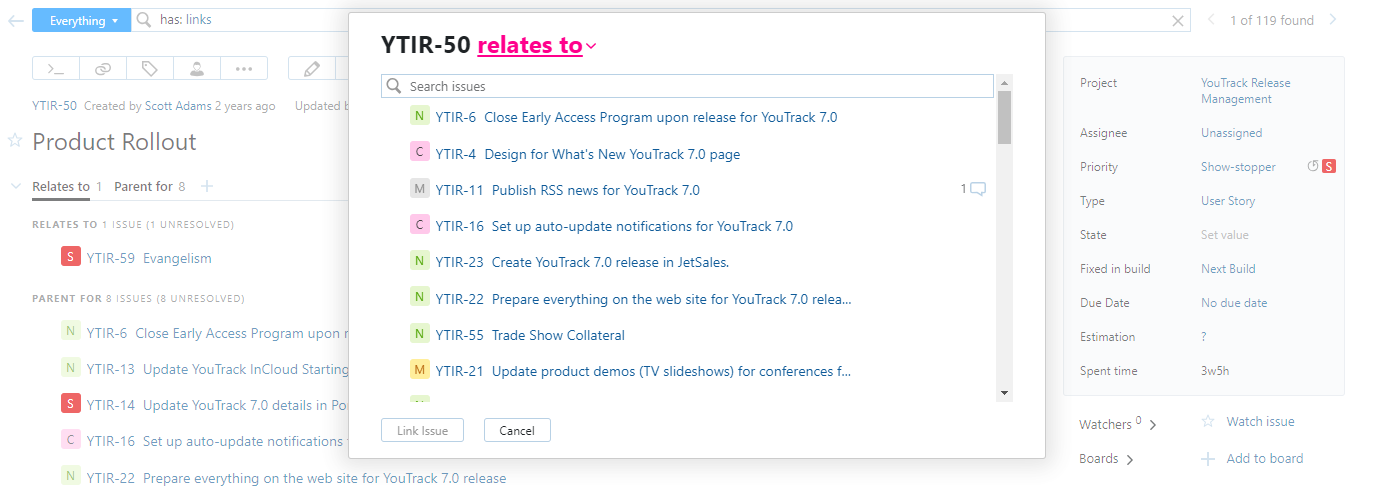 link issue dialog link issue dialog