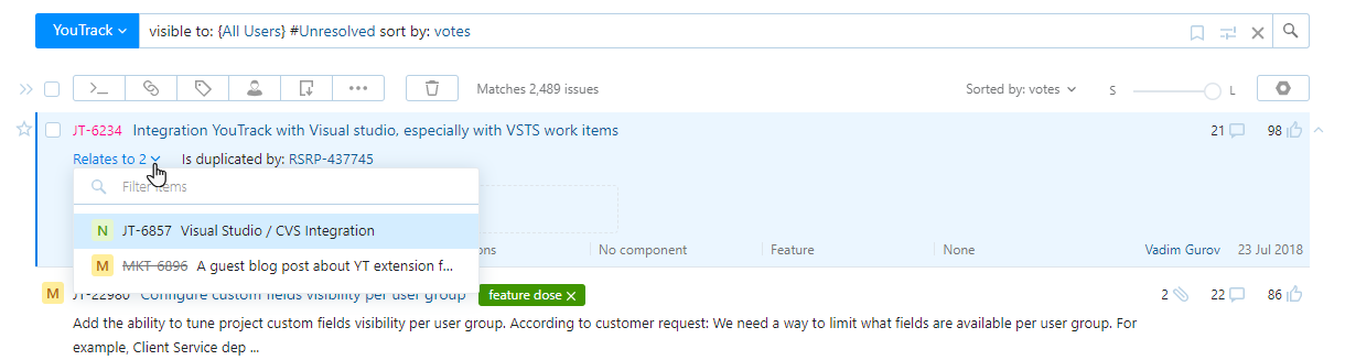 Linked issues on the Issues list. Linked issues on the Issues list.