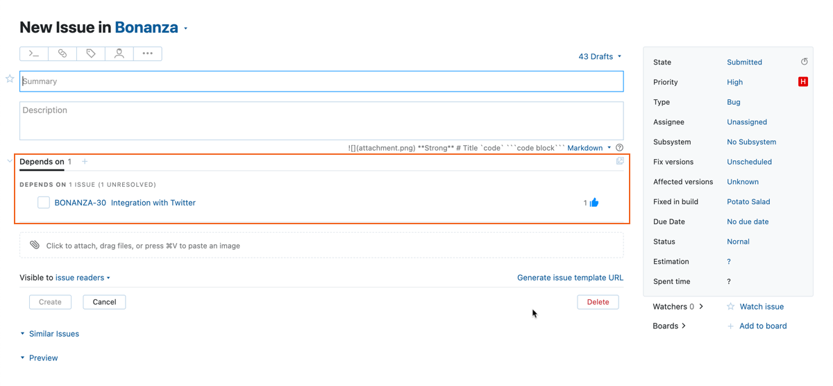 Links to other issues in the new issue view. Links to other issues in the new issue view.