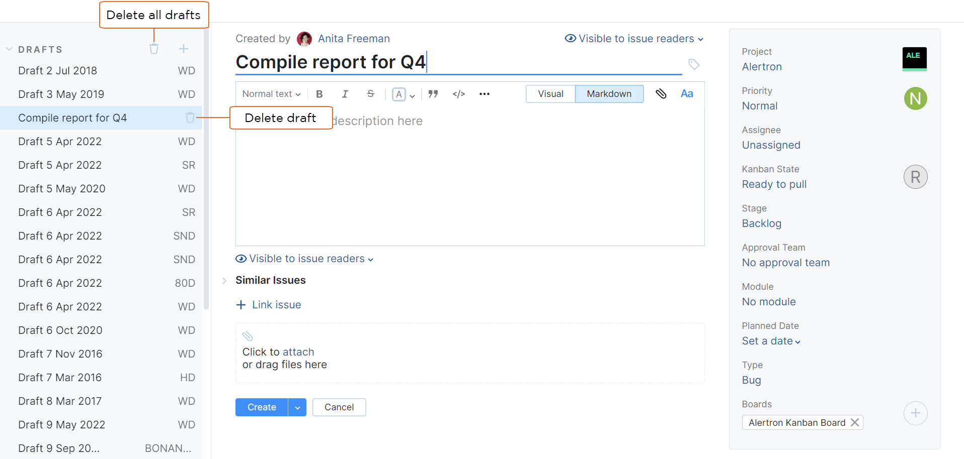 A list of issue drafts. A list of issue drafts.