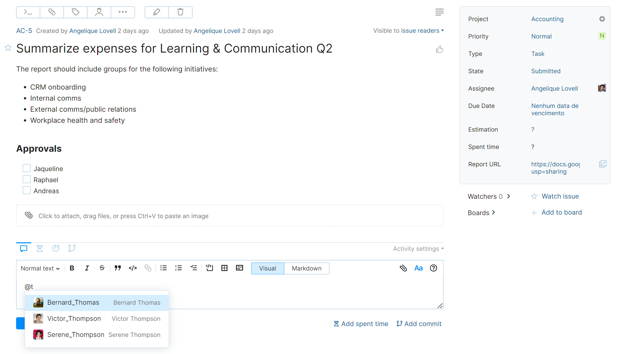Mentioning a user account in an issue comment. Mentioning a user account in an issue comment.