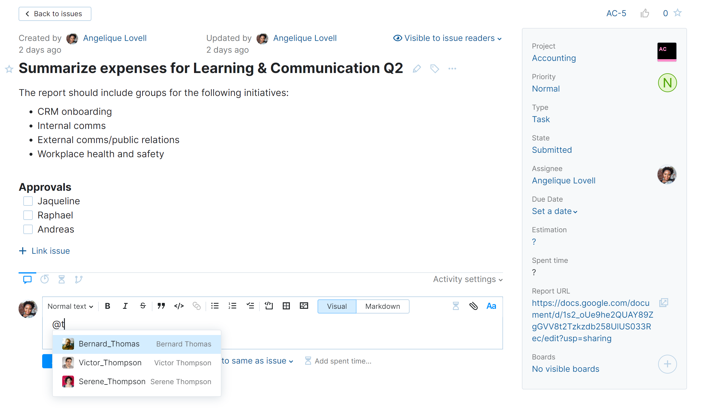 Mentioning a user account in an issue comment. Mentioning a user account in an issue comment.