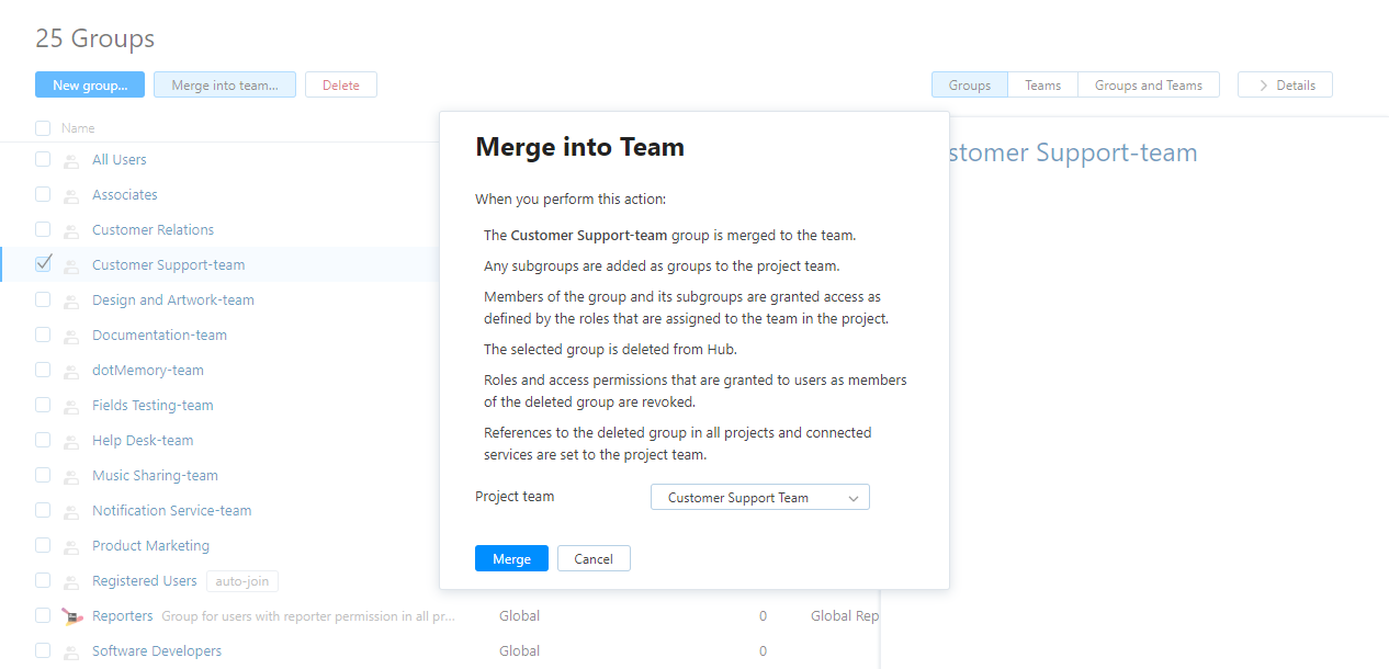 Merge into team select project team Merge into team select project team