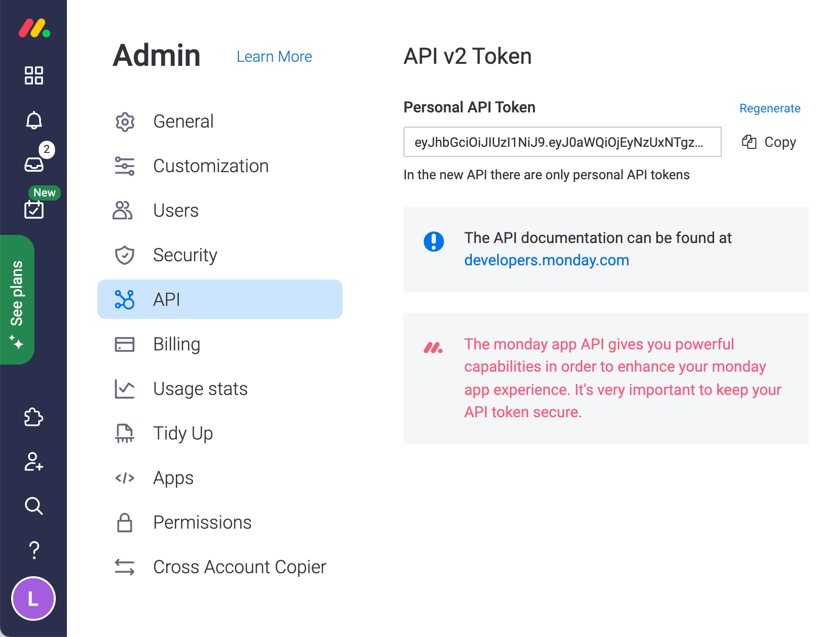 The API token in monday.com The API token in monday.com