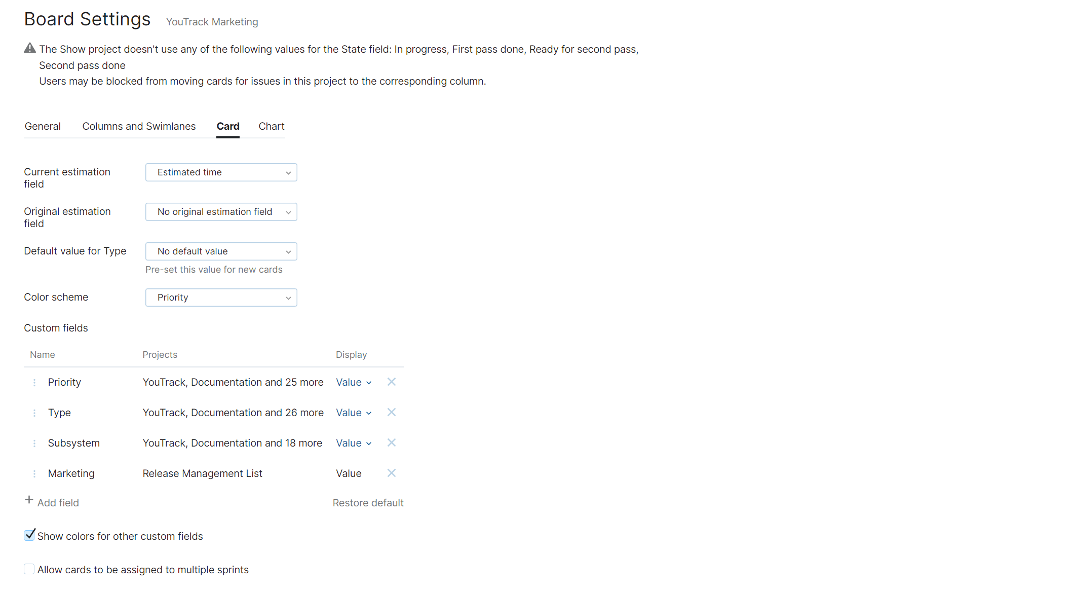 Multi project card settings Multi project card settings