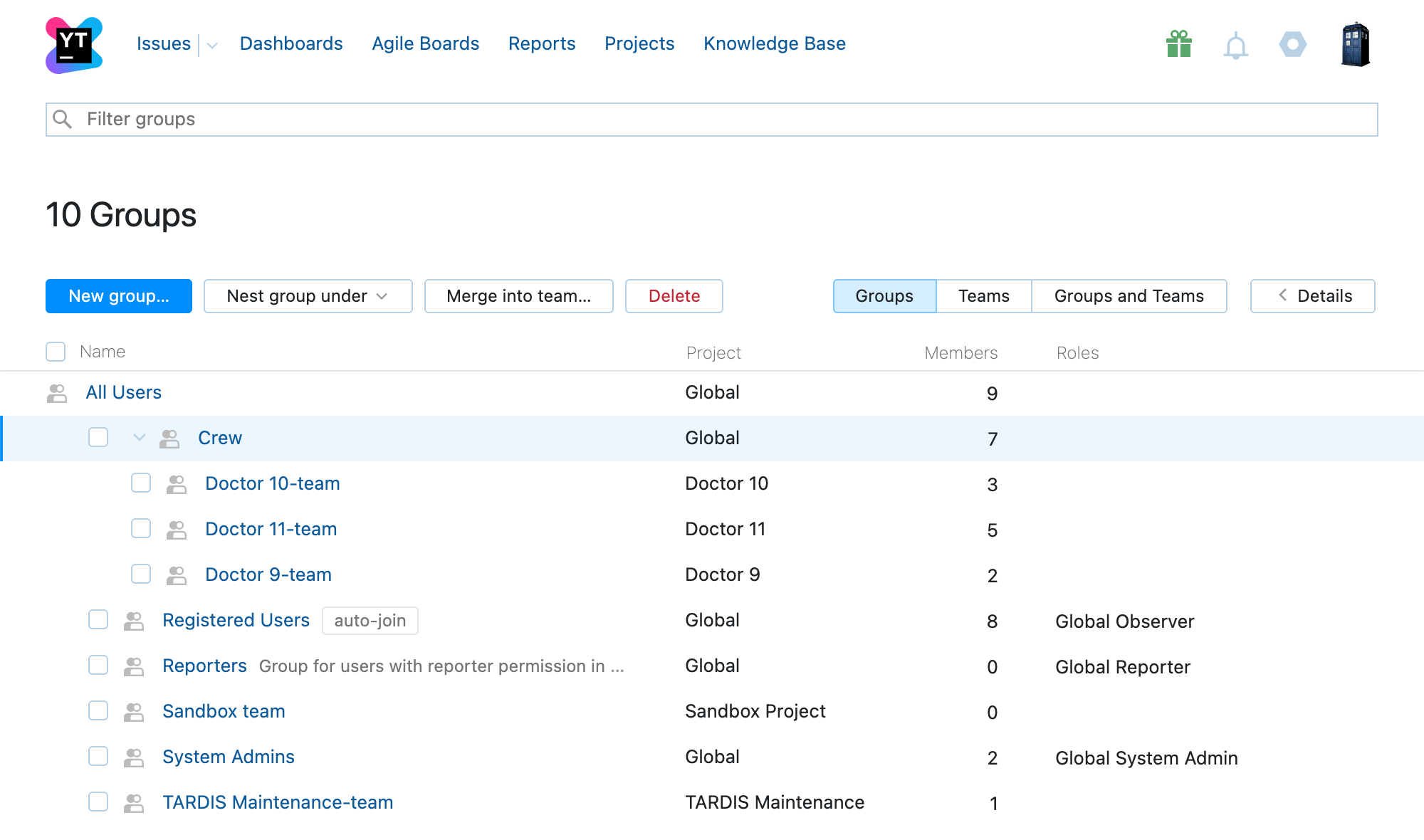 The groups are nested under the selected group. The groups are nested under the selected group.