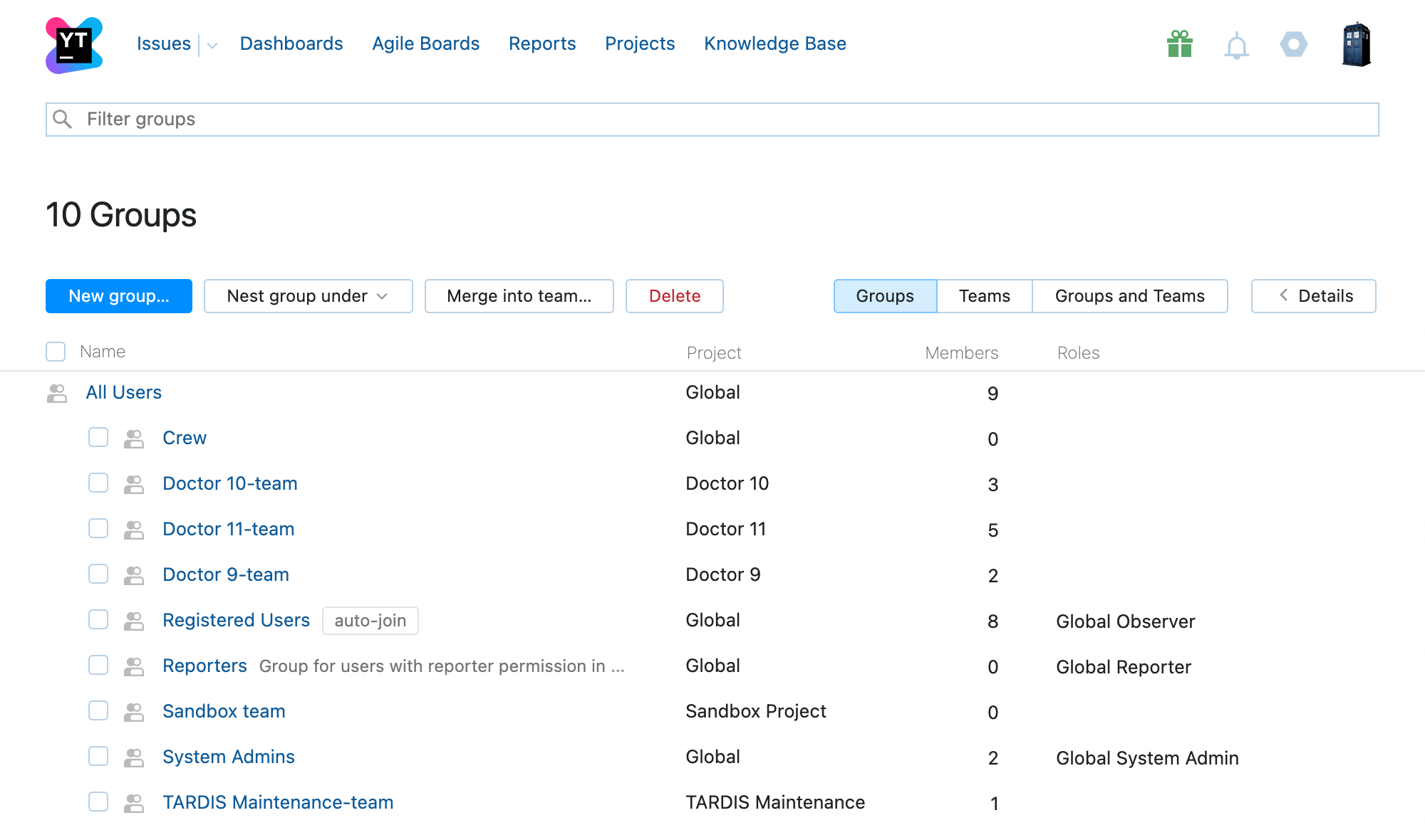 Groups list Groups list