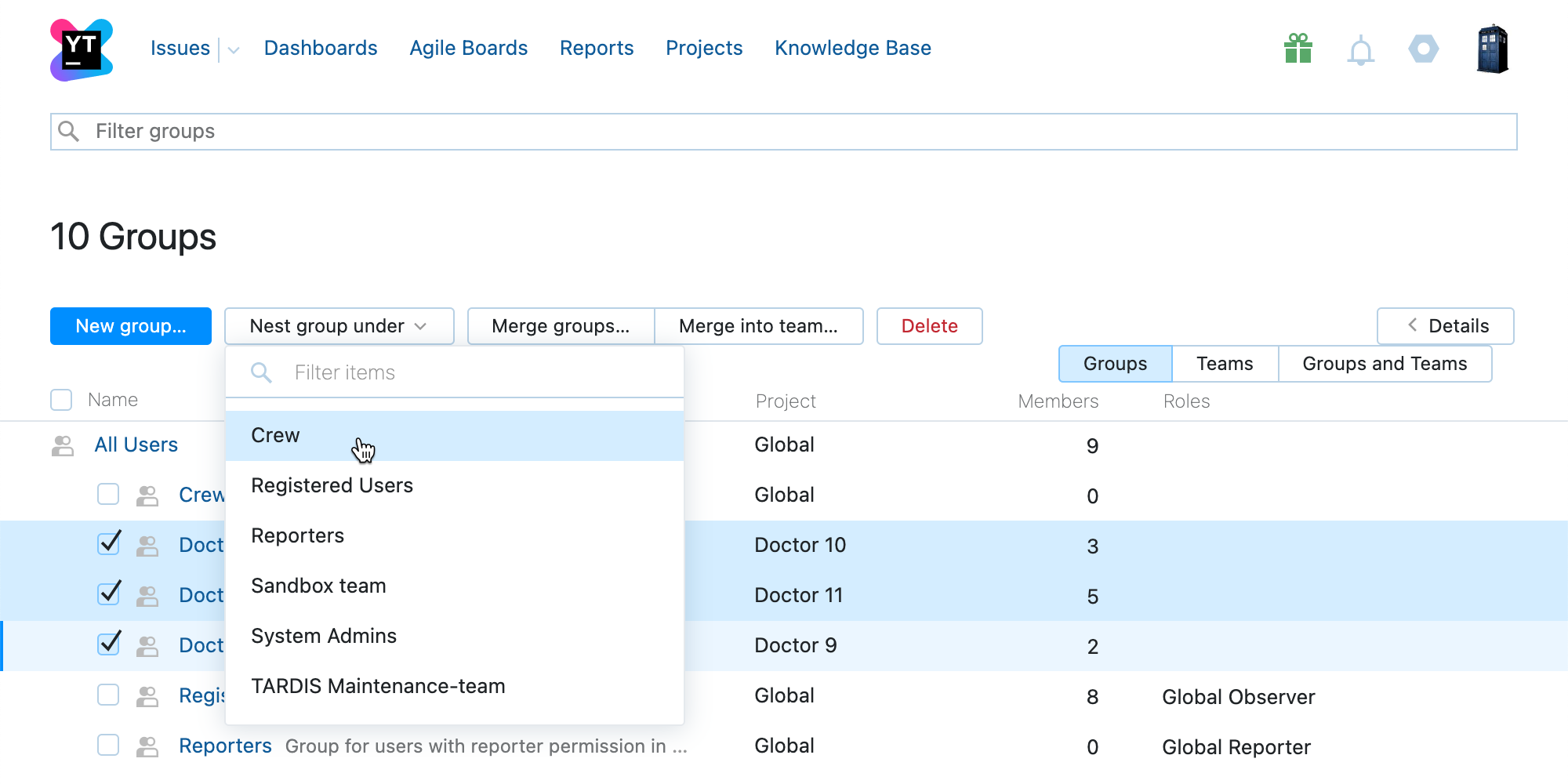 Select a group from the drop-down list. Select a group from the drop-down list.