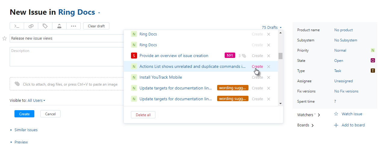 New create issue drafts New create issue drafts
