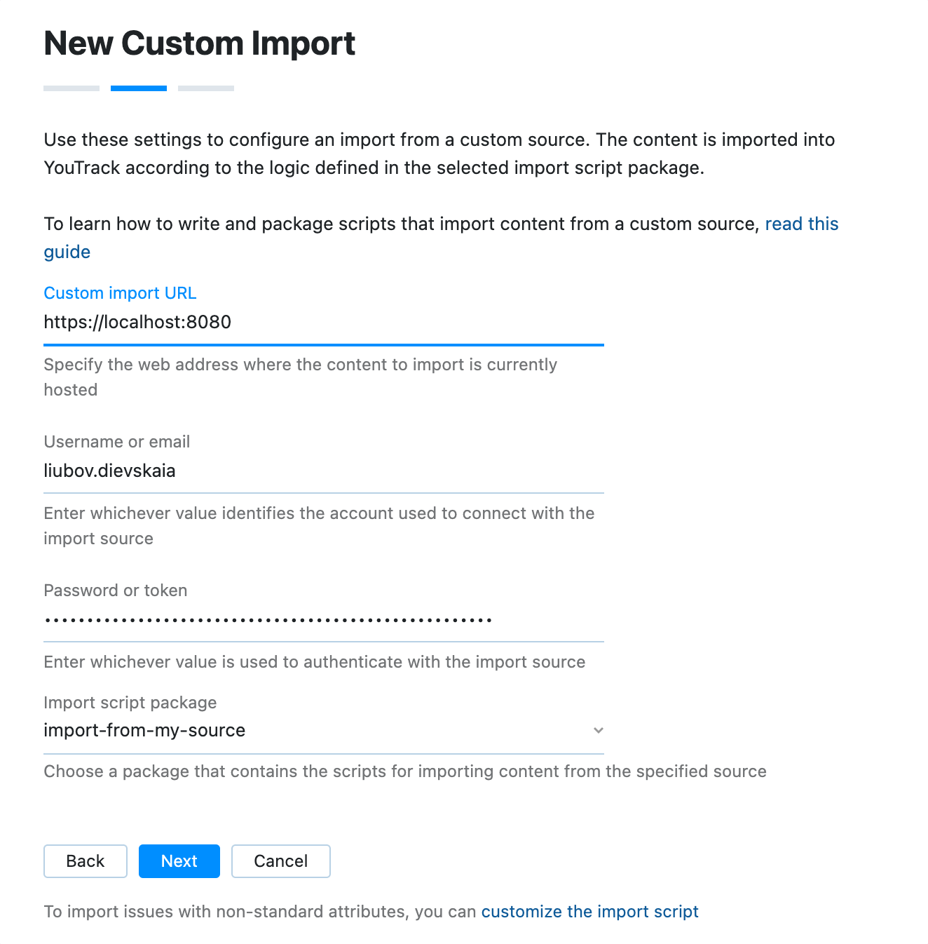 Custom import settings Custom import settings