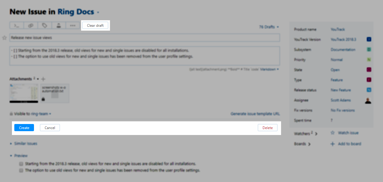 New issue actions New issue actions