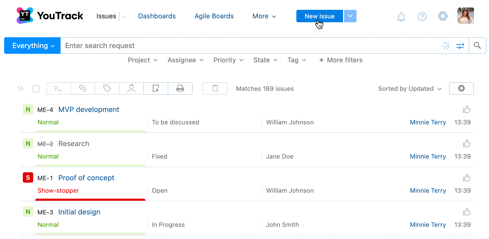 The button for reporting a new issue in the header. The button for reporting a new issue in the header.