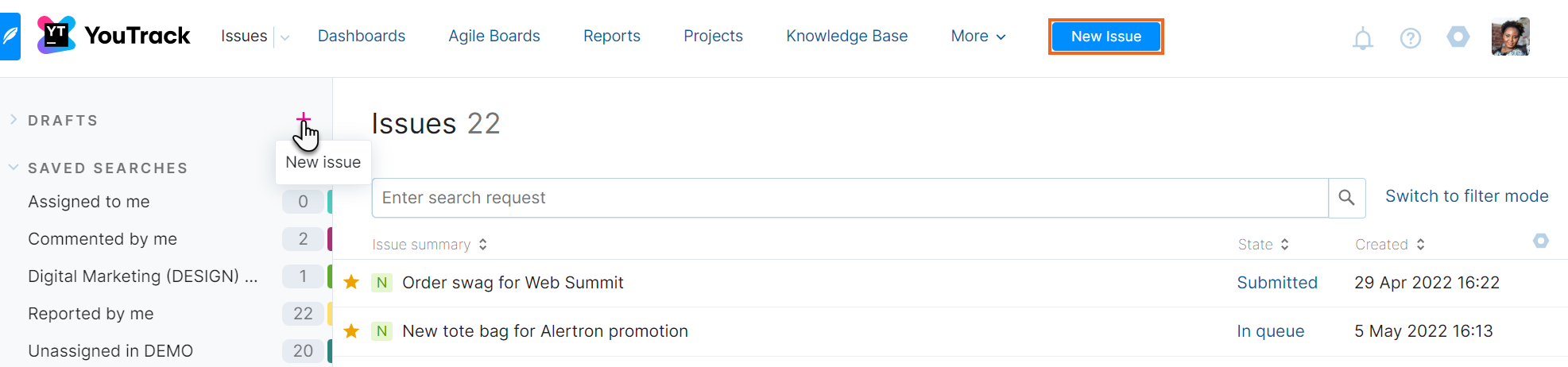 Options for creating new issues in YouTrack Lite Options for creating new issues in YouTrack Lite
