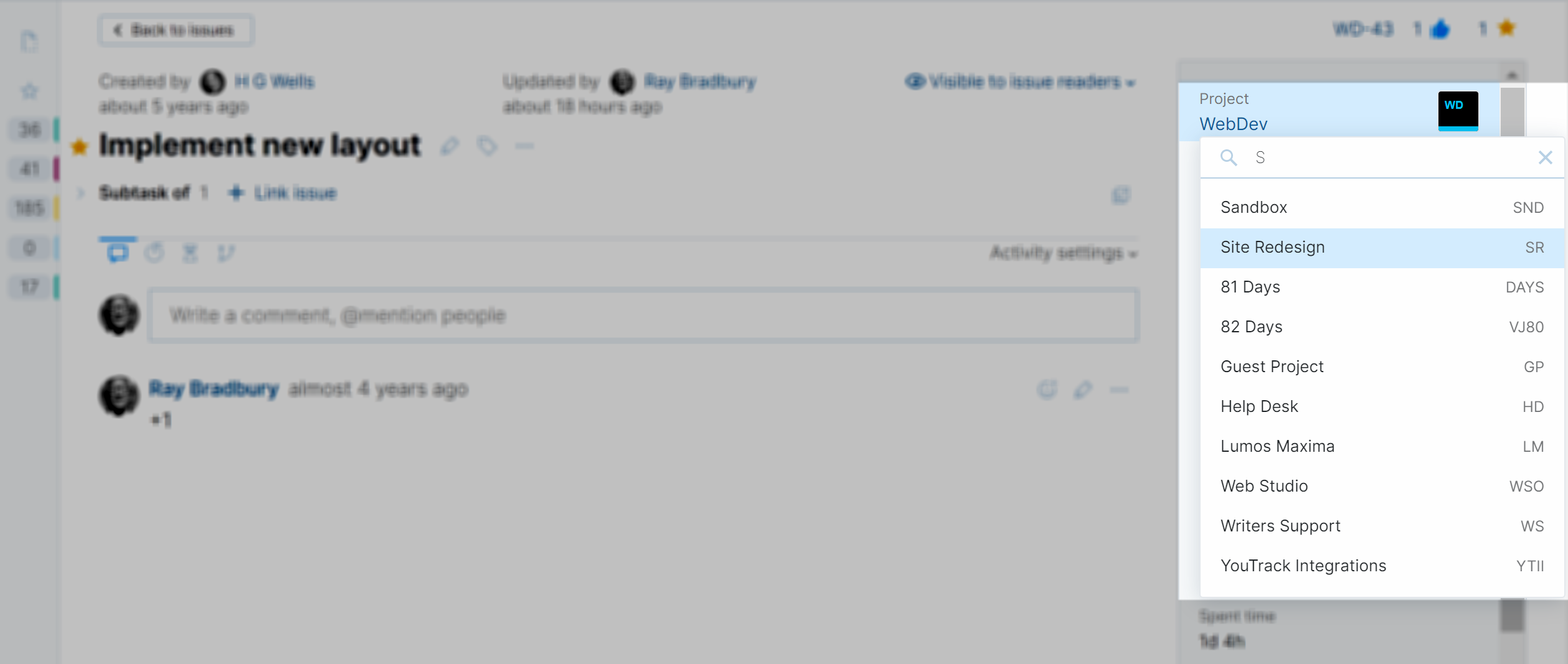 Project selector for a new issue. Project selector for a new issue.