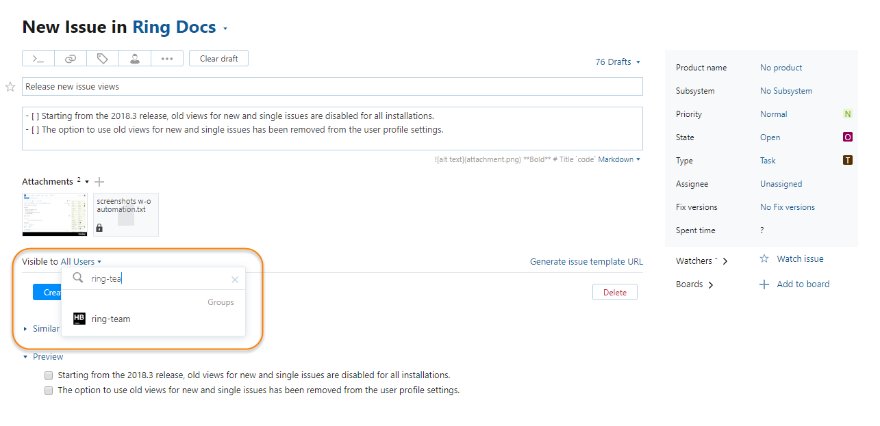 New issue visibility New issue visibility