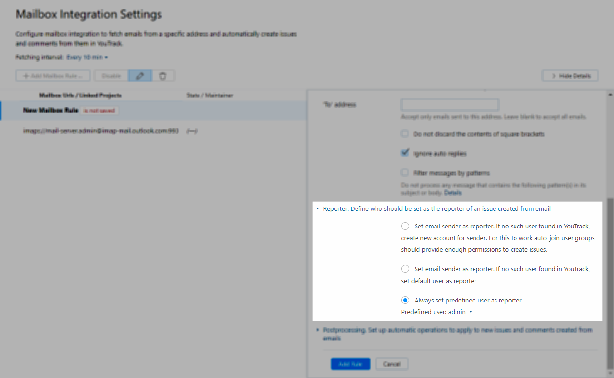 mailbox rule reporter options mailbox rule reporter options