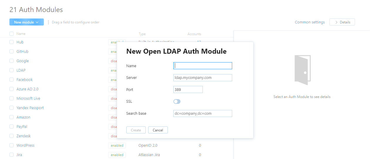 Ldap add module dialog Ldap add module dialog