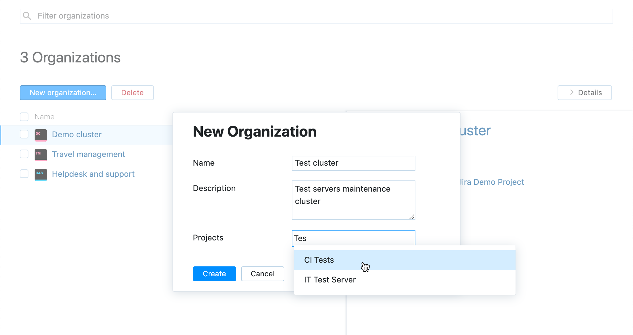 The New Organization dialog. The New Organization dialog.