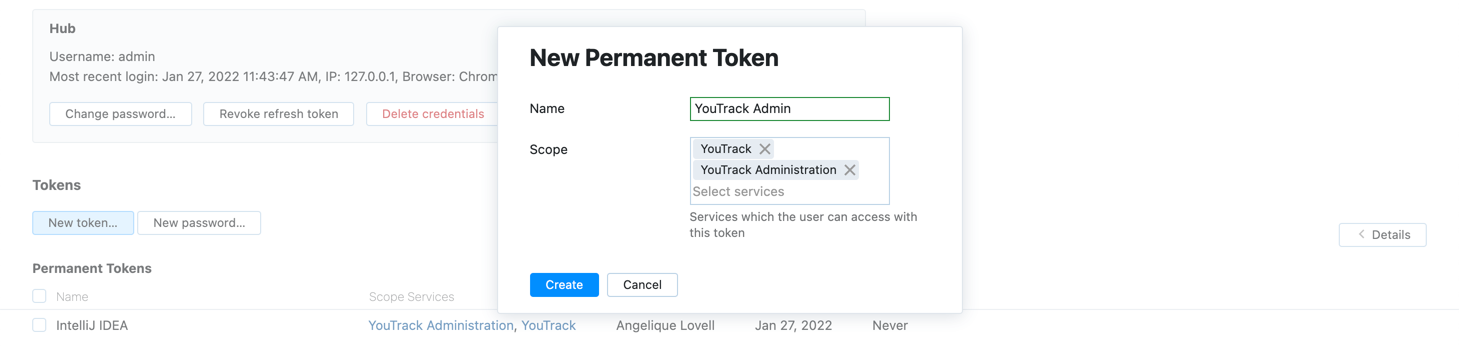 New permanent token dialog New permanent token dialog