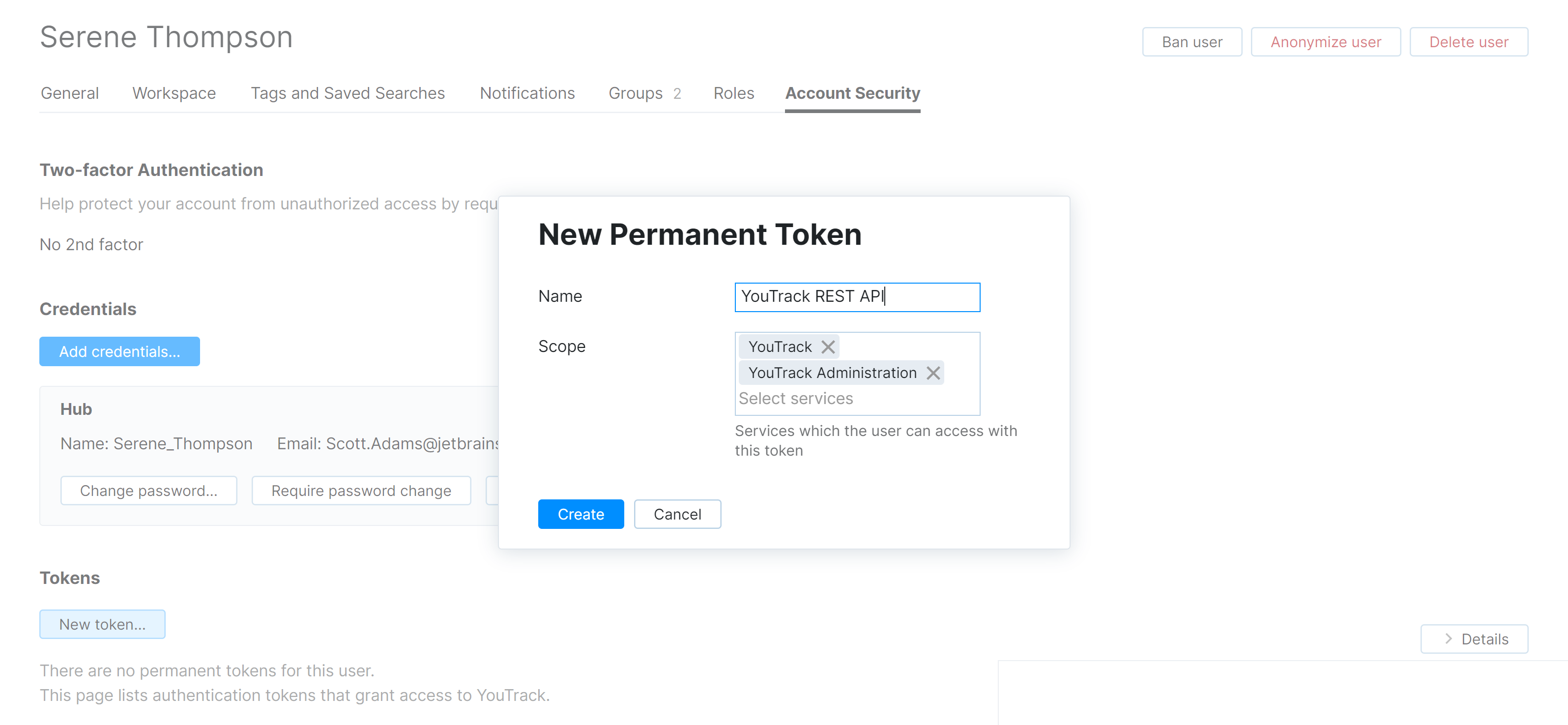 New permanent token dialog. New permanent token dialog.