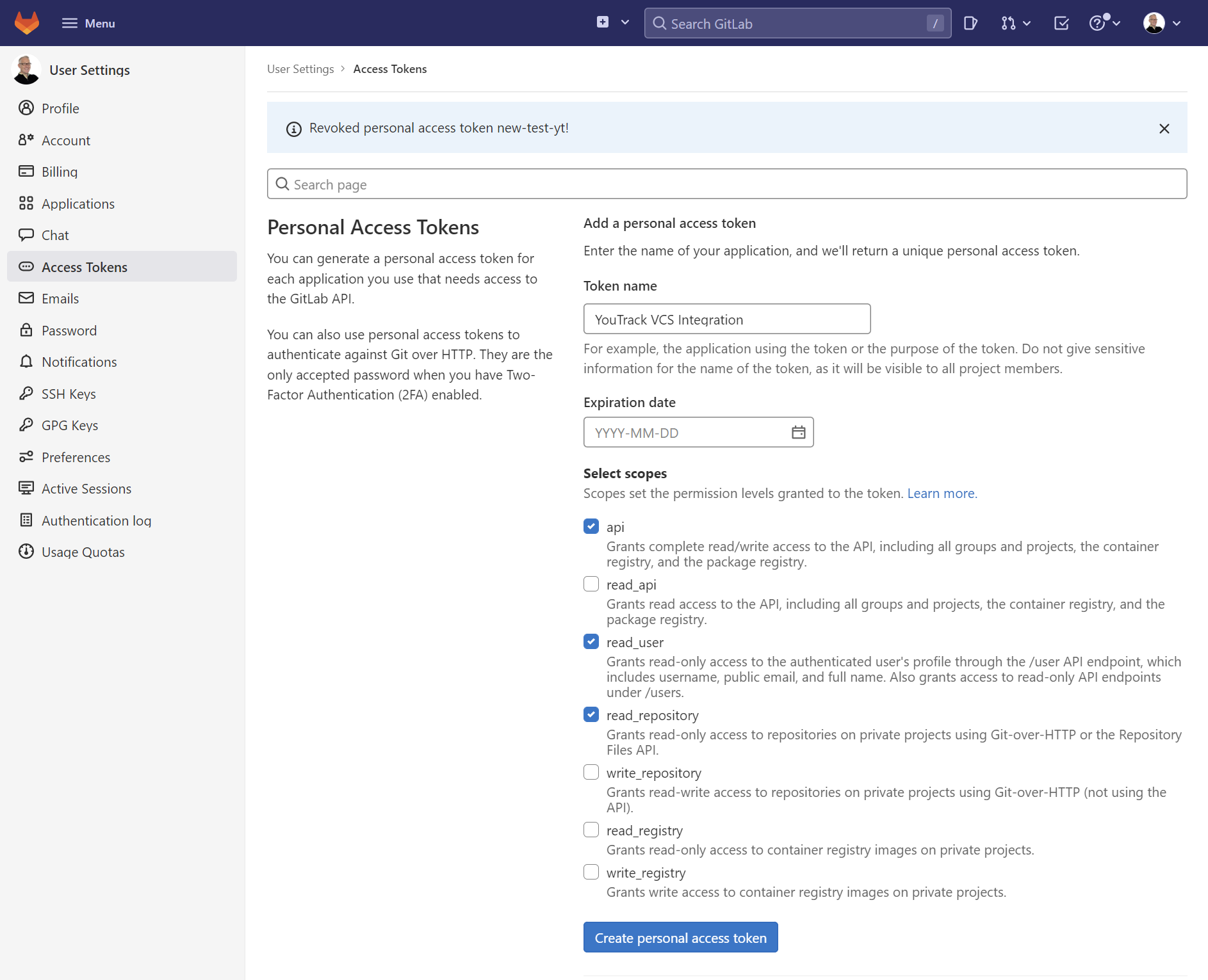 generate token in GitLab generate token in GitLab