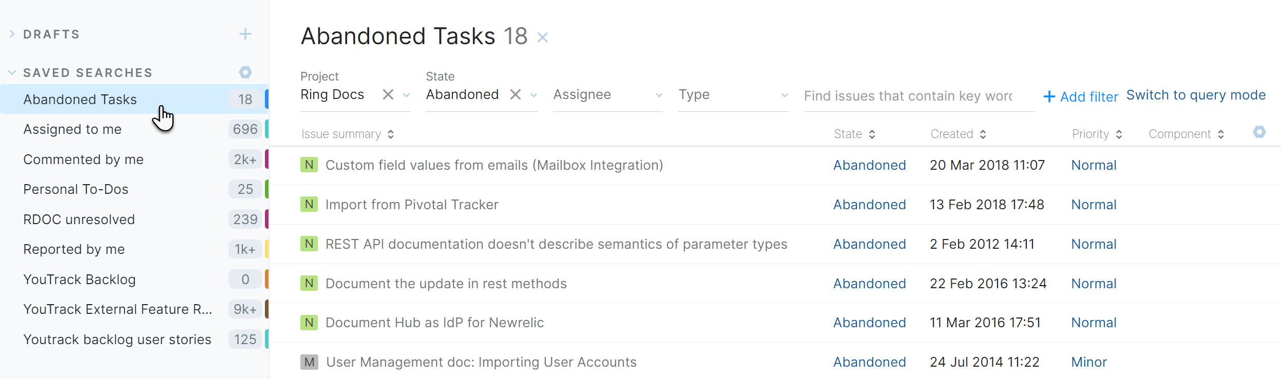 Issues search menu Issues search menu