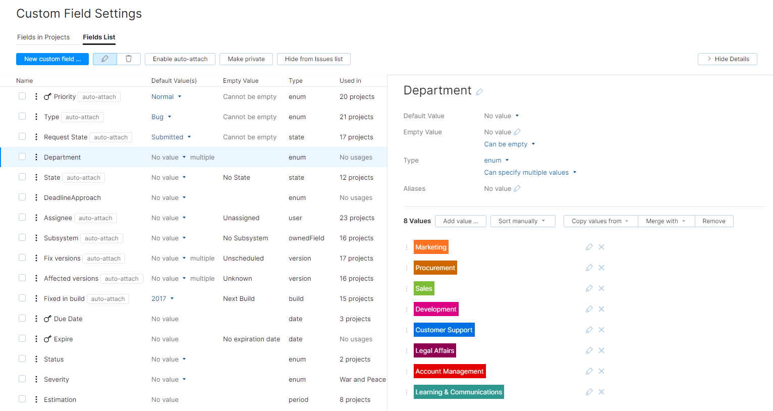 new set of values for custom field new set of values for custom field