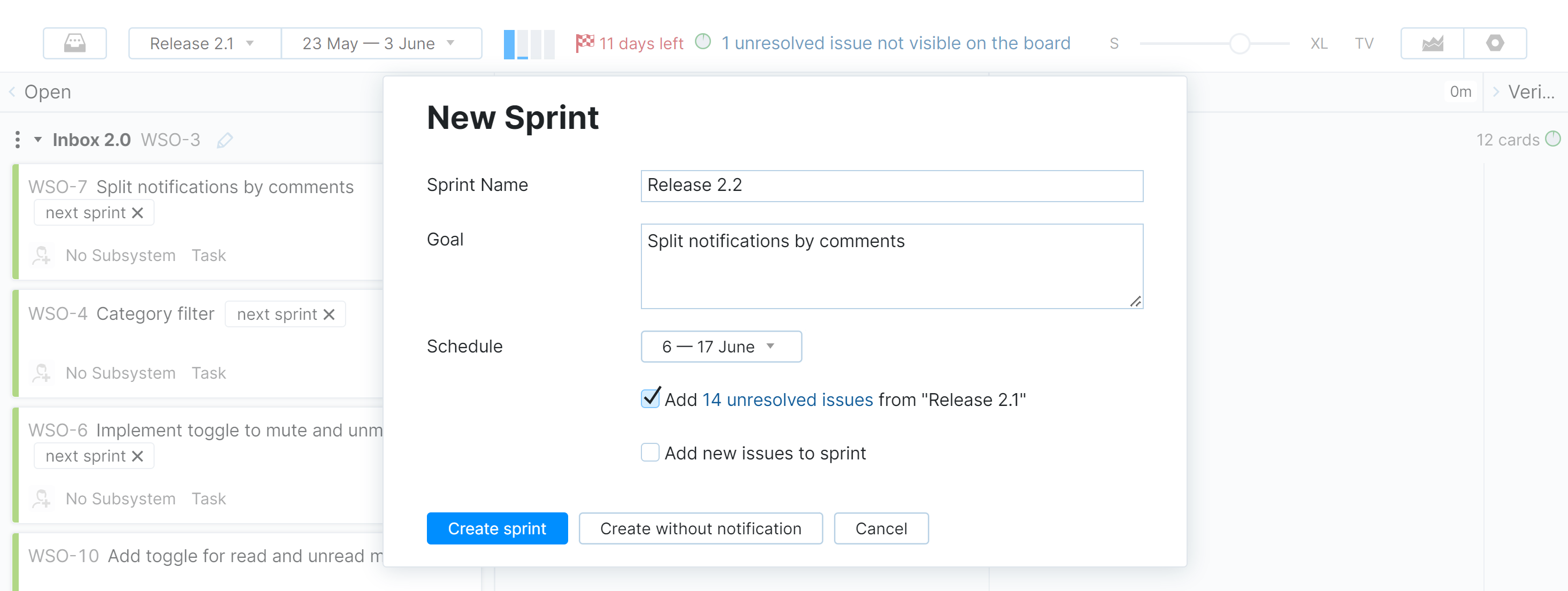 New sprint dialog New sprint dialog