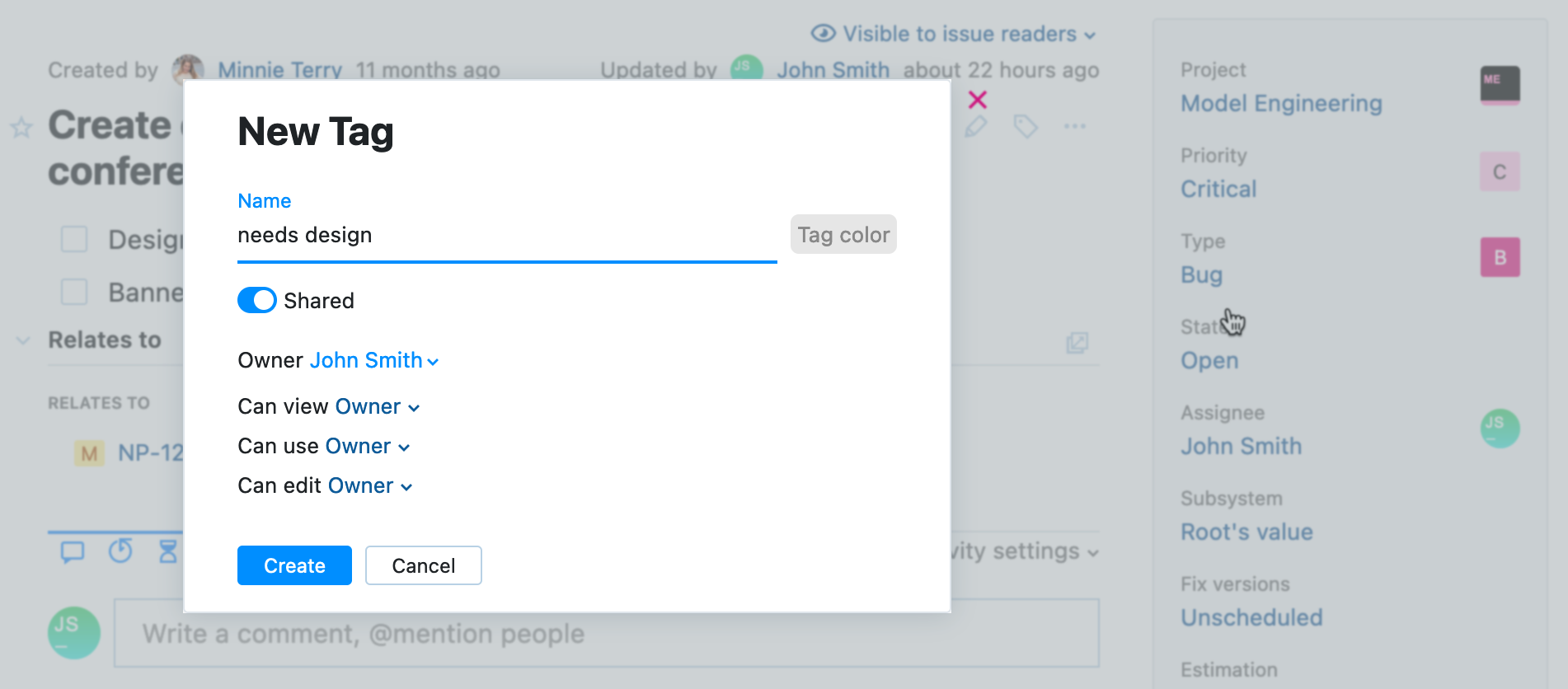 The New Tag dialog The New Tag dialog