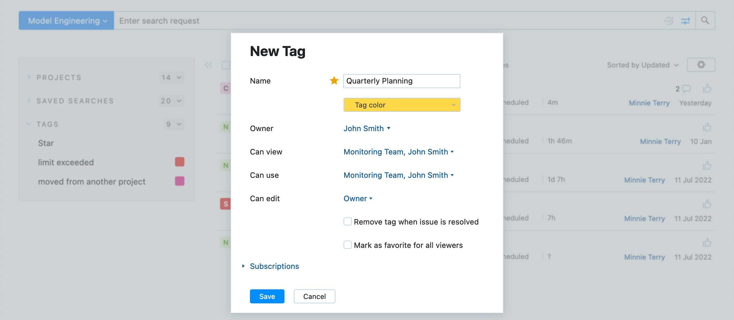 The New Tag dialog The New Tag dialog