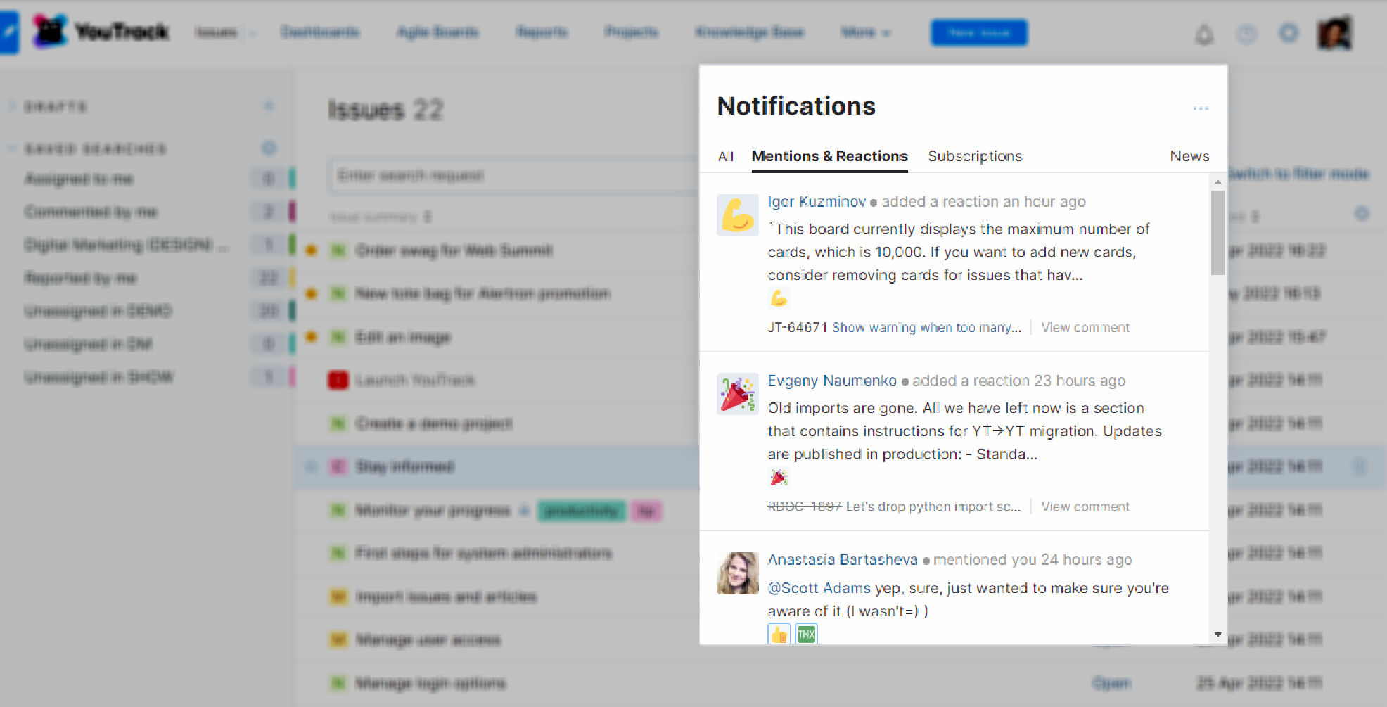 The list of mentions and reactions. The list of mentions and reactions.
