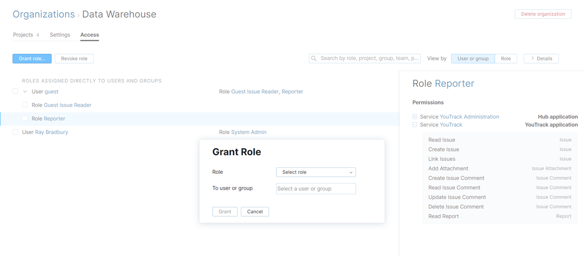 Grant role dialog Grant role dialog
