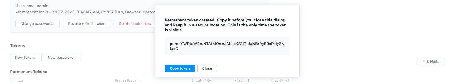 Permanent token created Permanent token created