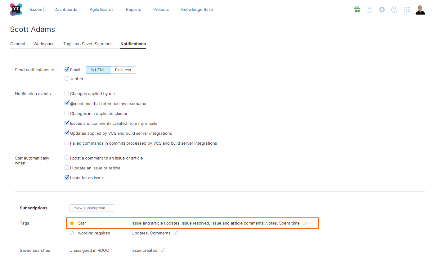 Notification options for Star tag in profile. Notification options for Star tag in profile.