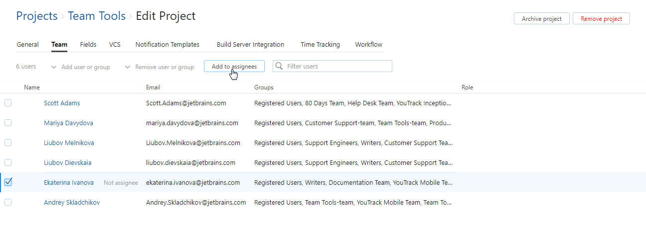 Project team add assignee Project team add assignee