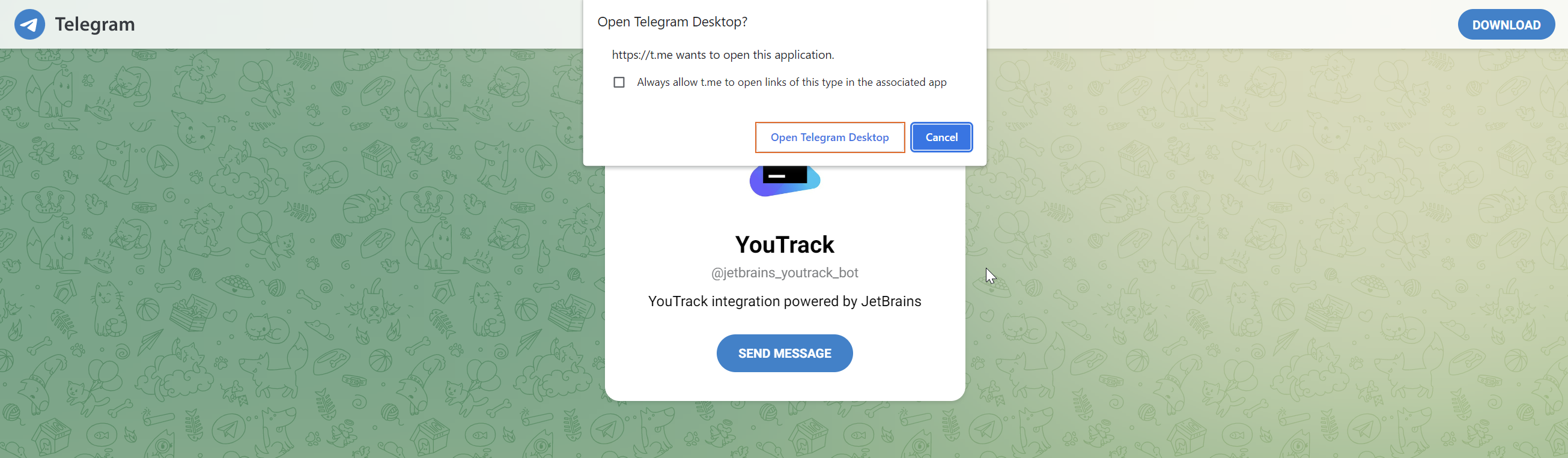 Option to connect with a Telegram account in the notification settings for a YouTrack account. Option to connect with a Telegram account in the notification settings for a YouTrack account.