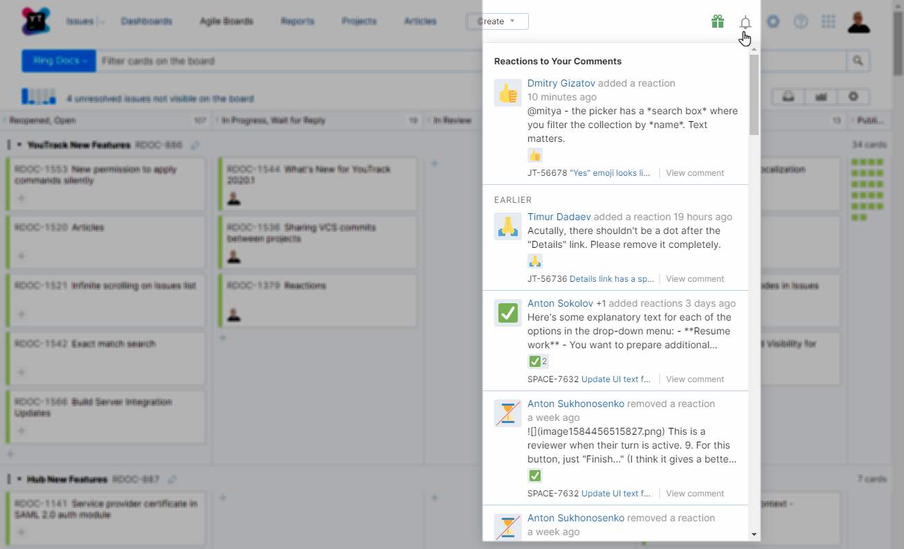 Recent reactions in the notification center. Recent reactions in the notification center.
