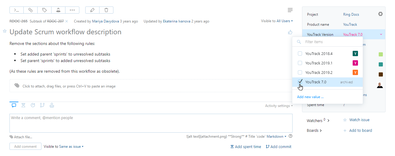 A value that is currently stored in a custom field shown with archived label. A value that is currently stored in a custom field shown with archived label.
