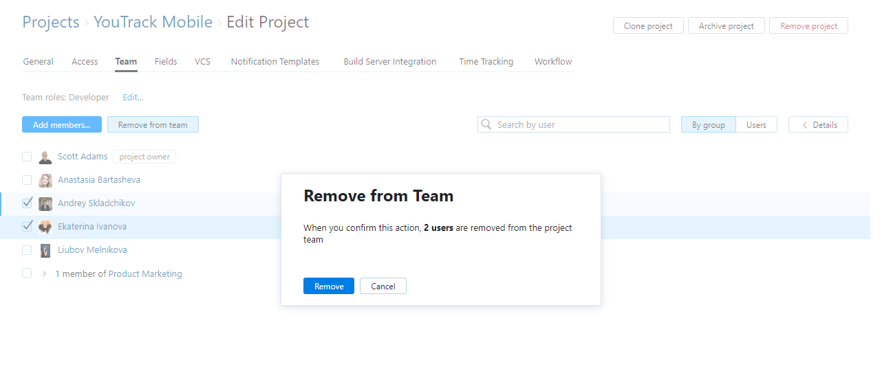 Remove from team Remove from team