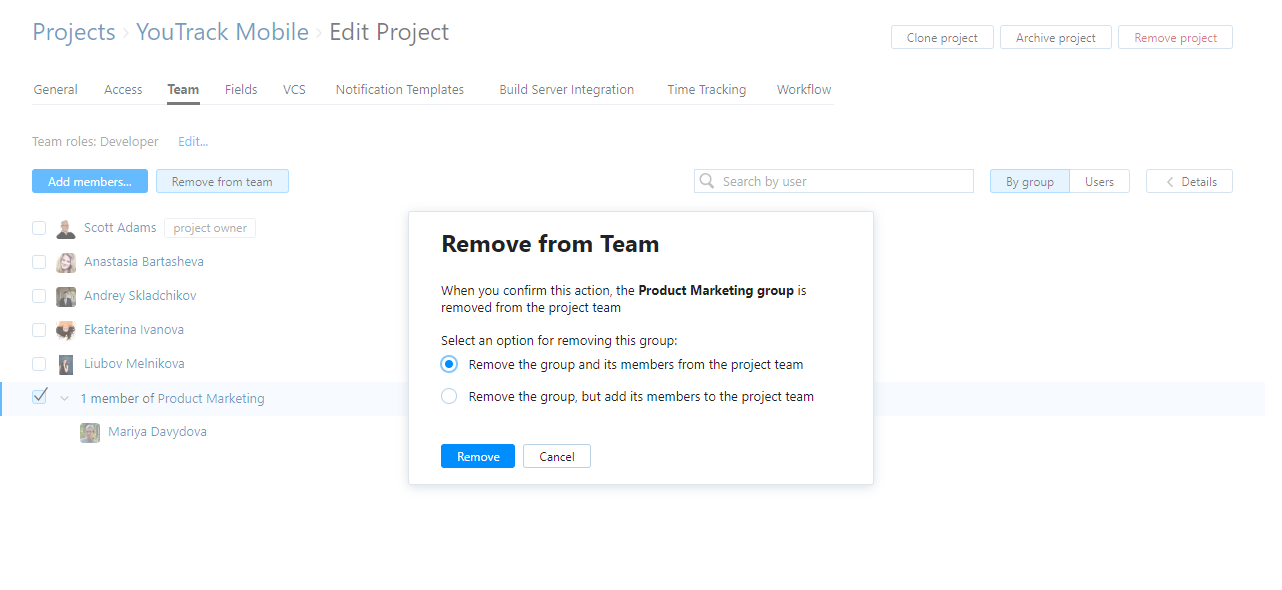 Remove group from team Remove group from team